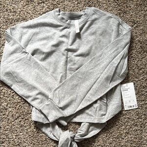 Gray Long Sleeve Tie-Front Sweatshirt